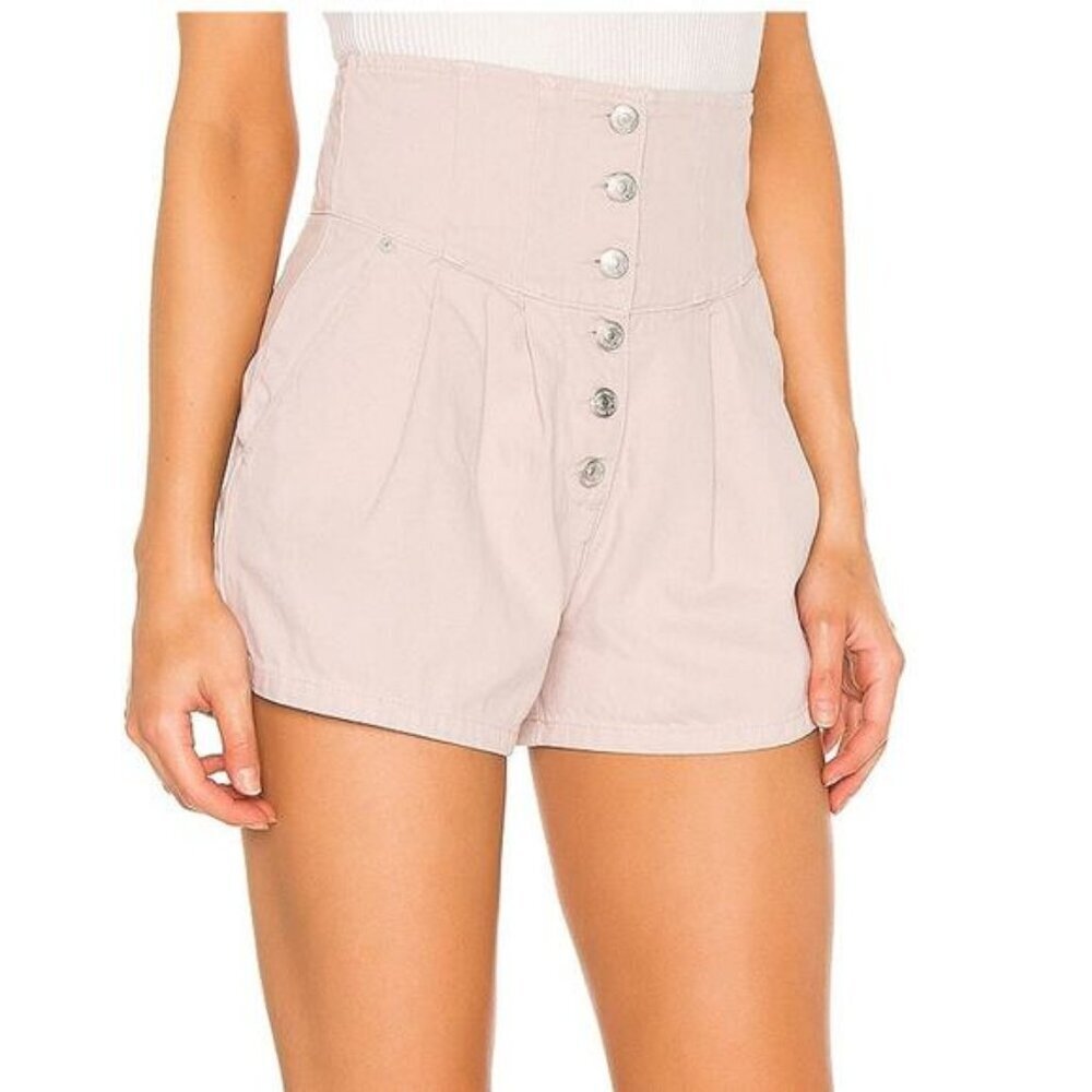 Free People We The Free Paris High Waisted Twill Pleated Short In Ivory Size 24